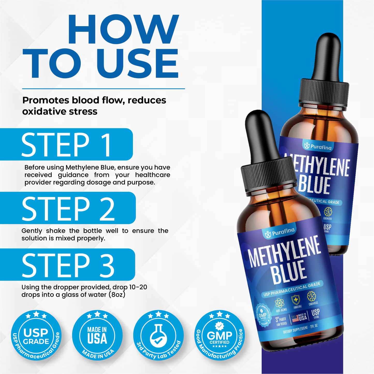Methylene Blue Pharmaceutical Grade - Lab Tested 99.99% - Increased Absorption, Blue Methylene Supplement - No Formaldehyde - Made in USA