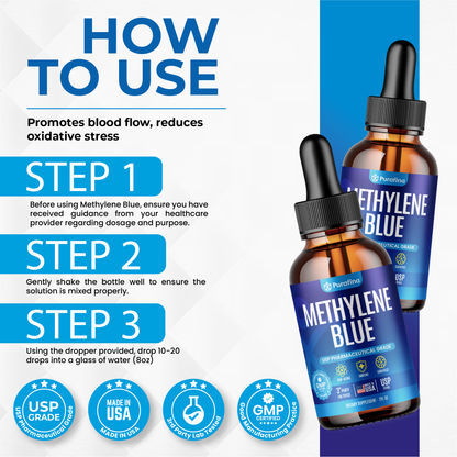 Methylene Blue Pharmaceutical Grade - Lab Tested 99.99% - Increased Absorption, Blue Methylene Supplement - No Formaldehyde - Made in USA