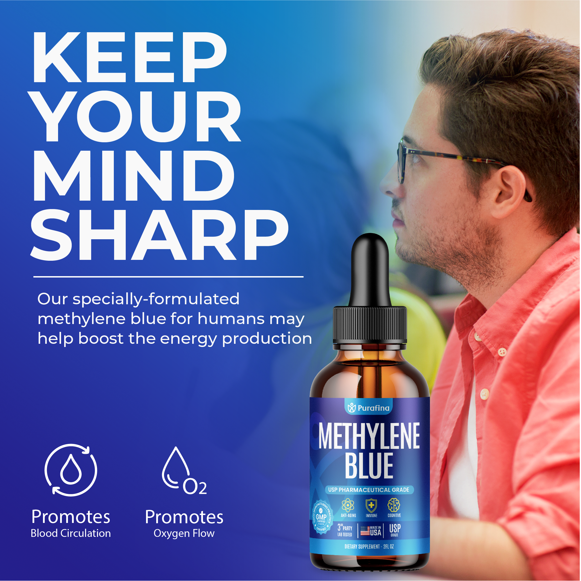 Methylene Blue Pharmaceutical Grade - Lab Tested 99.99% - Increased Absorption, Blue Methylene Supplement - No Formaldehyde - Made in USA